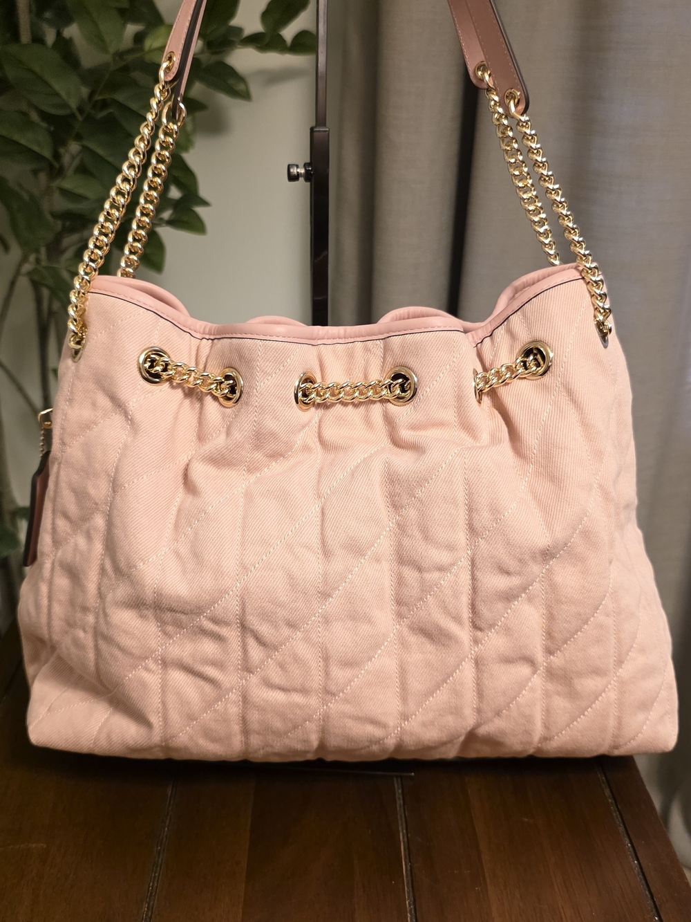 Coach Pink Denim Evelyn Quilted Shoulder Bag CER79 - Picture 5 of 10